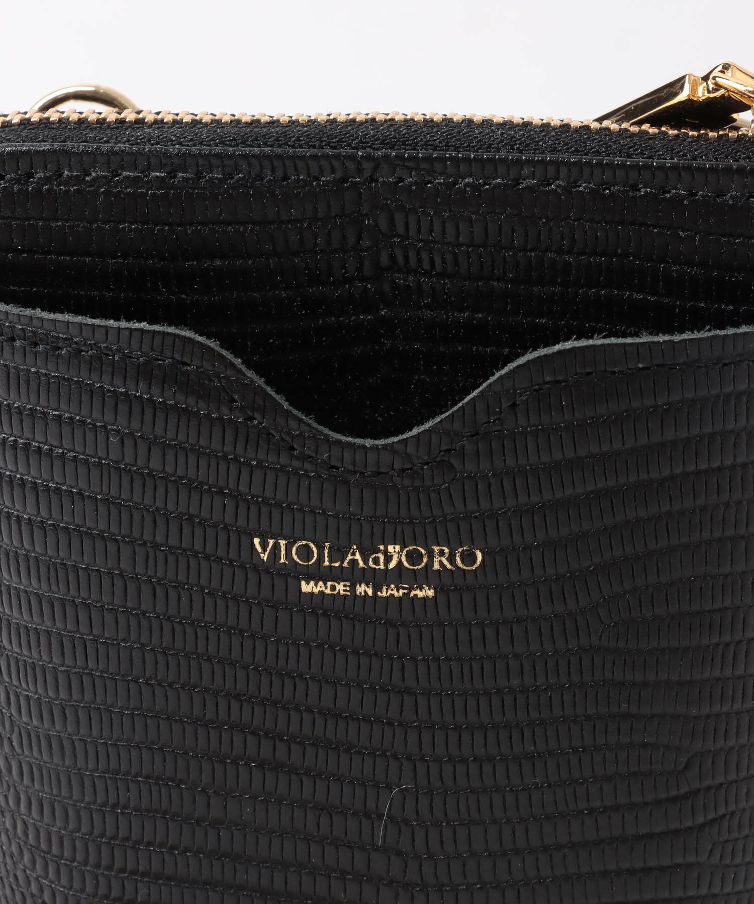 【VIOLAd'ORO/ヴィオラドーロ】ADRIA/V-1476チェーン×リザード型押しショルダースマートフォンポシェット